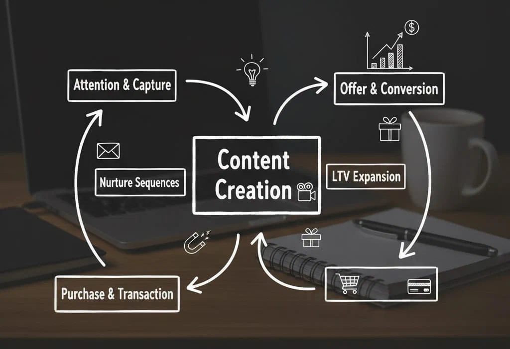 Loop showing how content feeds capture and purchases.